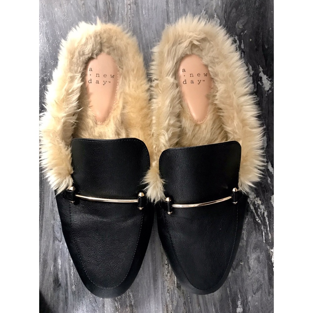 Faux fur lined backless mules